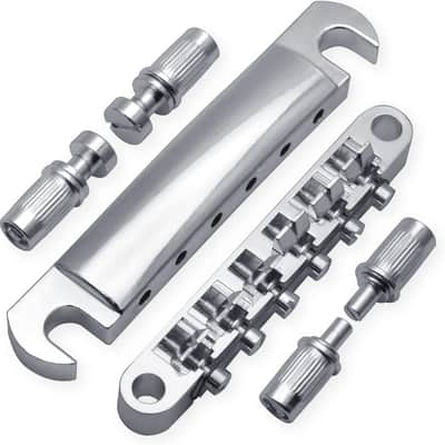 A Set of String Saddle Tune-O-Matic Bridge and Tailpiece with Studs for GB LP Style Electric Guitar (Chrome) image 1