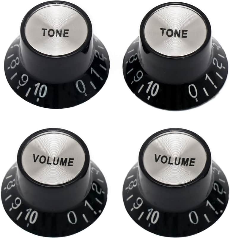 Electric Guitar Top Hat Knobs Speed Control Knobs 2 Volume 2 Tone Compatible with Les Paul LP Electric Guitar, Guitar Parts Replacement, Black