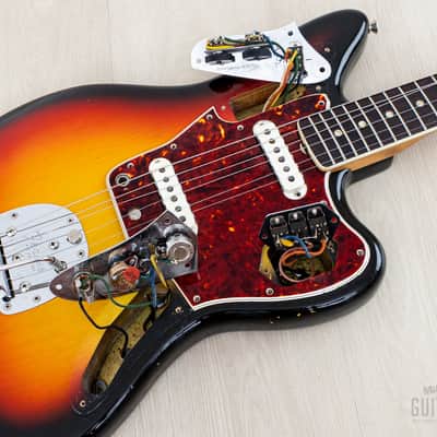 1966 Fender Jaguar Vintage Offset Guitar Sunburst w/ Big Neck, Case image 21