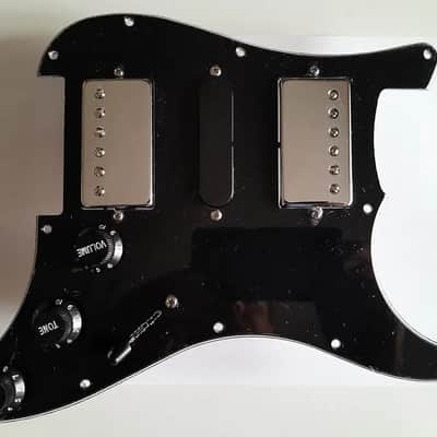 Handmade prewired HSH neodymium Strat pickguard with HB split switch TR BL and mid PU cutoff switch. PAF style HB's. image 7
