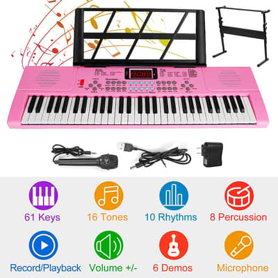 Cxxss 61 Keys Digital Music Electronic Keyboard Electric Musical Piano Instrument Kids Learning Keyboard - Pink image 11