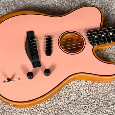 Fender Limited Edition American Acoustasonic Telecaster With Deluxe GigBag and Case Candy -2023 Model in Shell Pink & Tortoise Rosette and Purfling image 5
