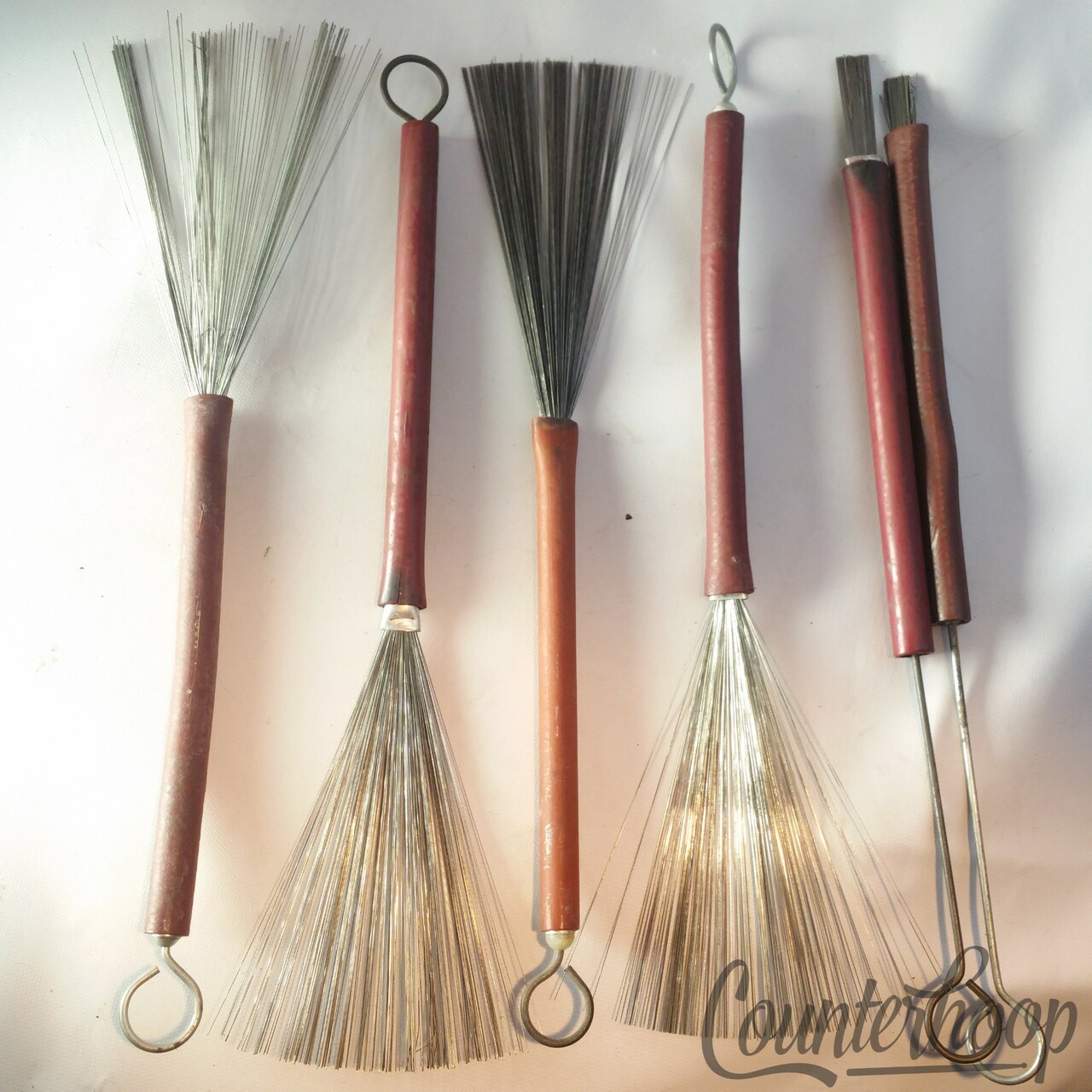 3x Pairs Ludwig/WFL Wire Brushes Jazz Snare Drum Set Sticks Retractable USA 60s — main photograph
