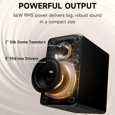 Edifier Bookshelf Speakers, 66W RMS Desktop Speakers, Hi-Res Audio & Hi-Res Wireless Audio Computer Speakers, Bluetooth V5.3 Speakers with USB-C AUX Input and Stands – Black image 2