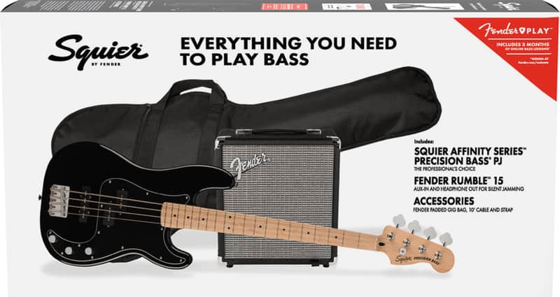 Fender Squier Affinity P Bass PJ Pack, Maple Fingerboard, Black, Gig Bag, Rumble 15 image 1