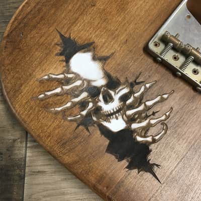 FRANCHIN Mars guitar body Aged Laser-cut Skulls drawings Natural Alder Halloween T-Style Made in Italy - Stock piece #19571024 image 5