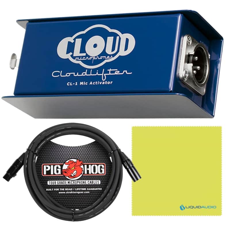 Cloud Microphones CL-1 Cloudlifter Mic Activator Bundle w/ Pig Hog 15' Mic Cable & Liquid Audio Polishing Cloth 1-Channel Ultra-Clean Mic Preamp Gain image 1