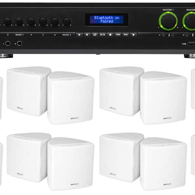 JBL 2-Channel Amplifier+(16) 3.5" White Cube Speakers for Restaurant/Bar/Cafe image 1