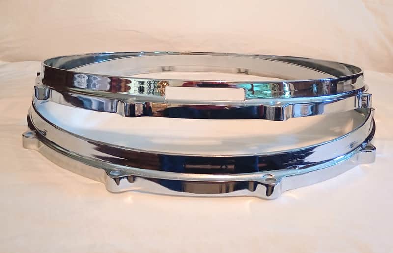 UNMARKED ALUMINUM DIECAST SNARE DRUM HOOPS SET - CHROME - FREE SHIP TO C-USA! image 1