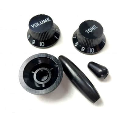 Stratocaster Black set : 3 control UFO + Tremolo + Switch Metric size Knobs image 6