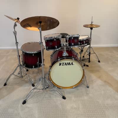 Tama VP52KRSTRB Silverstar 10/12/16/22/5x14" 5pc Birch Shell Pack 2010s - Transparent Red Burst image 1