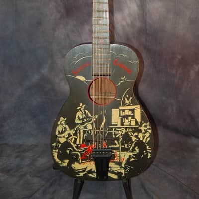 Vintage RARE Supertone sold by Sear Singing Cowboys Scene Guitar 1942 Original Case image 1