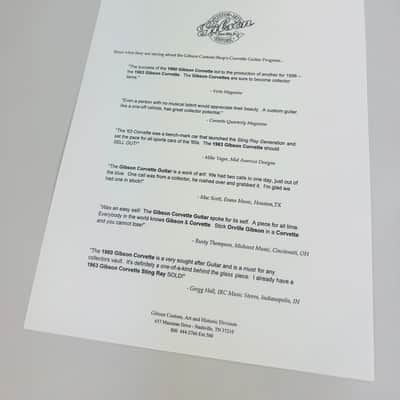 Gibson Custom Shop '63 Corvette Sting Ray SG Dealer Promo Pack 1996 image 4
