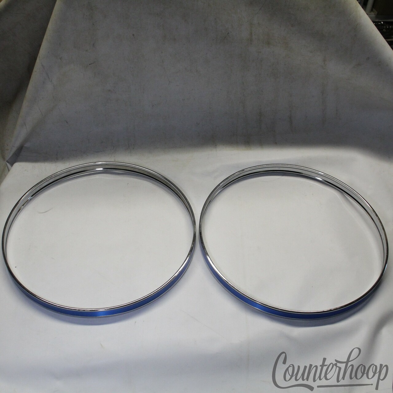 Pearl 2x 22" Bass Drum Hoops Steel Metal Rims Vintage 70s Metallic Blue Japan — main photograph