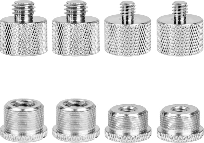 Mic Stand Adapter Set,8 Pcs Mic Thread Adapters-5/8 Female to 3/8 Male and 3/8 Female to 5/8 Male,5/8 Female to 1/4 Male and 1/4 Female to 5/8 Male-Screw Adapter for Microphone Stand Boom Arm-Silver image 1