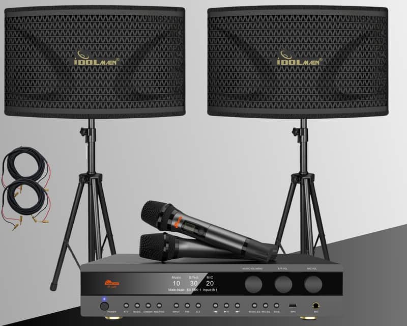 IDOLmain 12" 40000W Full Range Speakers With Bass Booster and 4000W Digital Mixing Amplifier And Dual Wireless Microphones Karaoke System image 1
