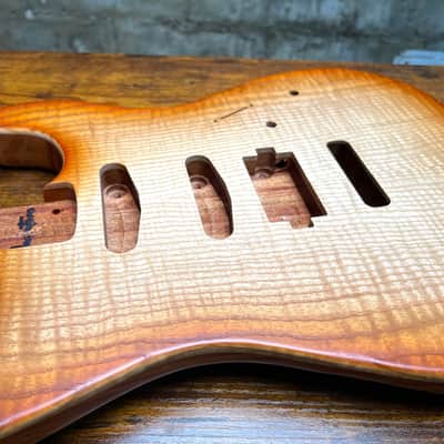 Warmtone CG Hss Strat Style Guitar Body Flamed Maple “Sunset” 3.7lbs image 5