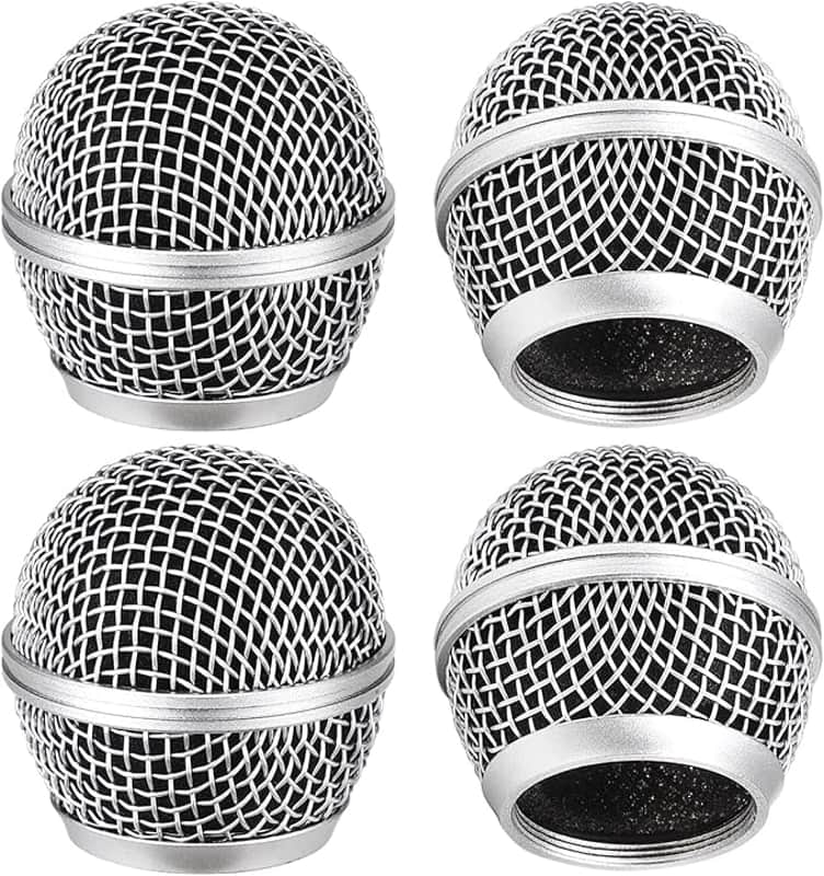 4PCS Microphone Head Replace, Grille Mic Replacement Ball Head, Microphone Grille Ball with Inner Foam, Steel Mesh Microphone Grille Heads, Grille Ball Type Fits for SM58 SM58S BETA58 - Silver image 1