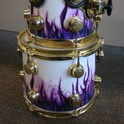 DW Drums Collector's Custom Ordered USA 6pc Drum Kit White & Purple Flames image 21