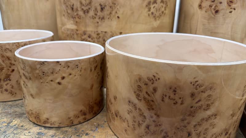 POPLAR MAPPA BURL exotic wood and Maple 7 pcs shell set - 5 ply core shells - Clear gloss polished BEST OFFERS ACCEPTED! image 1