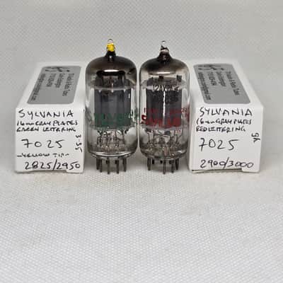 Sylvania 7025 *Yellow Tip* Gray Plate Well Matched (5.8%) Pair NOS ECC83 12AX7