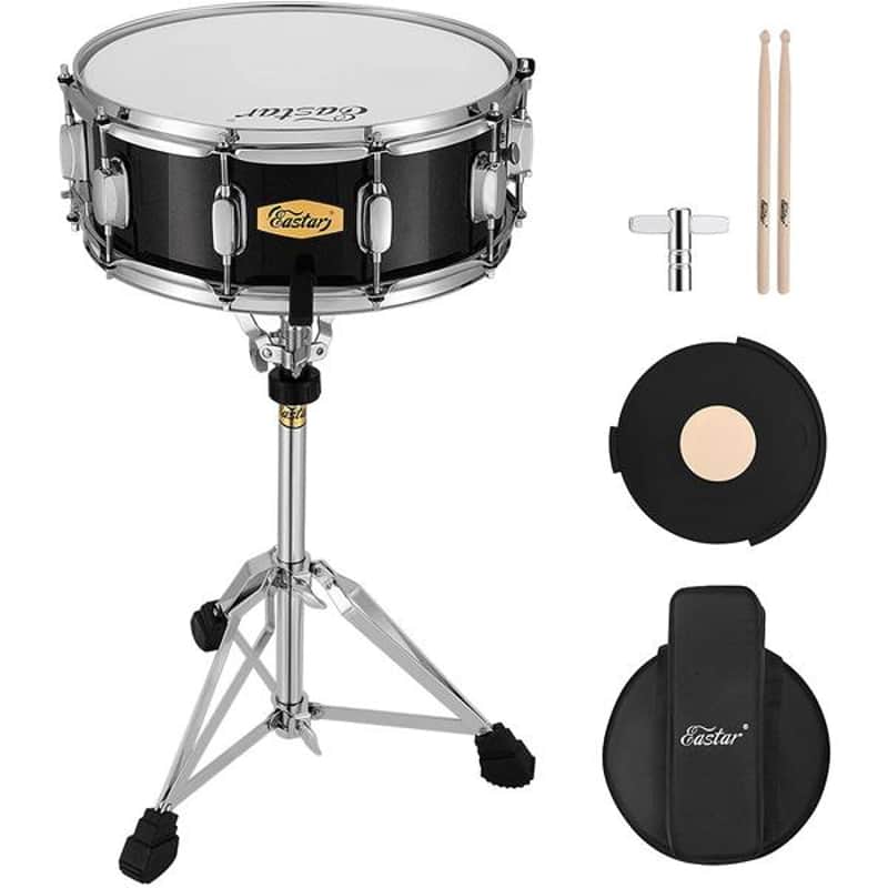 14"X 5.5" Snare Drum Set Kit Drum Sticks, Snare Drum Stand, Mute Pad, Snare Drum Gig Bag Black image 1