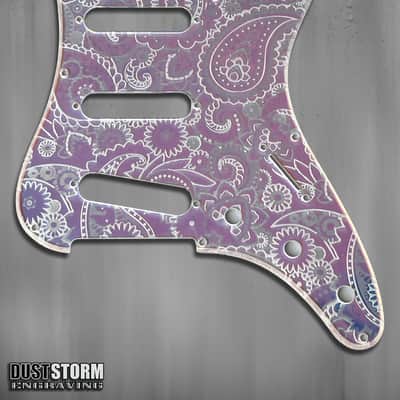 Paisley Pickguard Tremolo Cover Set Engraved Iridescent Rainbow Acrylic Mirror for PRS Silver Sky image 9