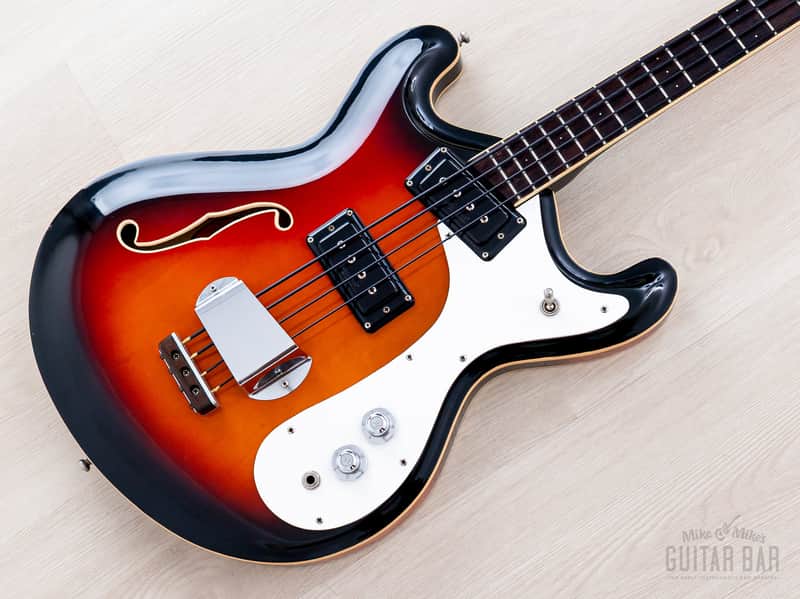1966 Mosrite Combo Vintage Semi-Hollow Bass Sunburst, Near-Mint w/ Case, Hangtag image 1