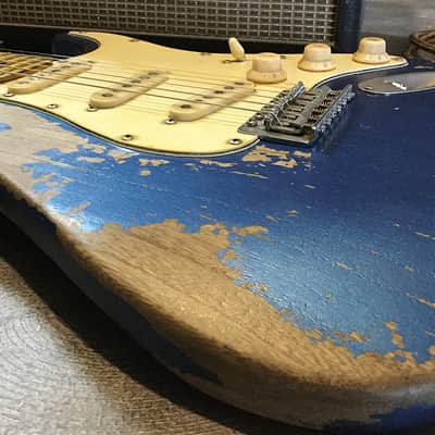USA Relic Strat Style Electric Guitar Metallic Blue Nitro by Nate's Relic Guitars image 5