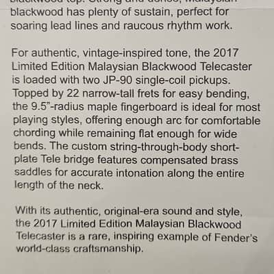 Fender Limited Edition Malaysian Blackwood Telecaster 2017 - Malaysian Blackwood image 10