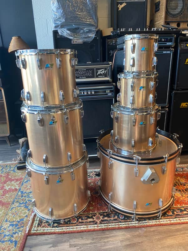 Ludwig 7pc Drum Kit - 8”, 10”, 12”, 13”, 16”, 18” and 24” Early-80’s - Brushed Gold image 1