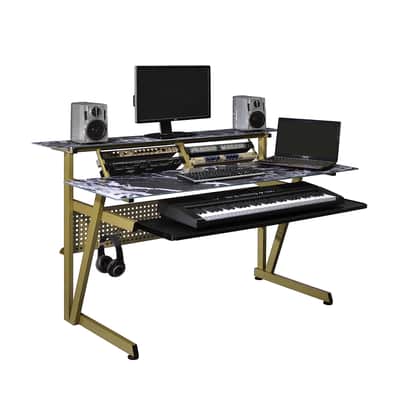 Im200 Series Tempered Glass Music Studio Workstation With 2 X 4U Rack (Black) image 1