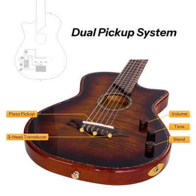 Bromo BEN2C Electric Nylon String Guitar, Thinline Fully Chambered Semi-Hollow Body Slim Neck Dual Pickup Stage Live Performance Fusion Classical Guitar with Hard Case (3 Tone Sunburst) image 6