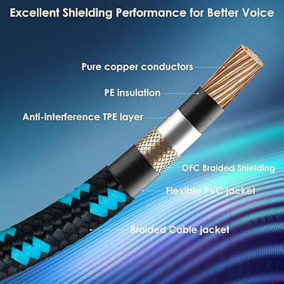Guitar Cable 15ft Right Angle Guitar Amp Cord 1/4 Inch Instrument Cable with Braided Tweed and Anti-Kinking Design for Guitar Bass Amp, Black & Blue image 2