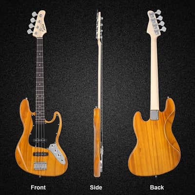 Glarry GJazz Electric Bass Guitar Black pickguard Transparent - Yellow image 11
