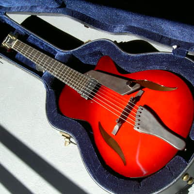 2017 Peerless 12" Serena carved spruce archtop, light travel/ parlor size guitar. Ruby Sunburst, image 11