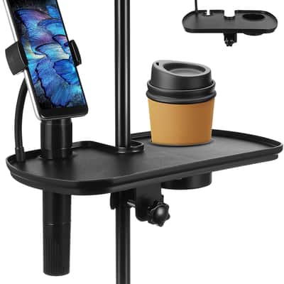 Universal Microphone Stand Tray with Drink Holder, Adjustable Mic Stand Clamp-On Shelf Phone Stand for Live Streaming, Concert, Recording, Music Stand Accessories image 3