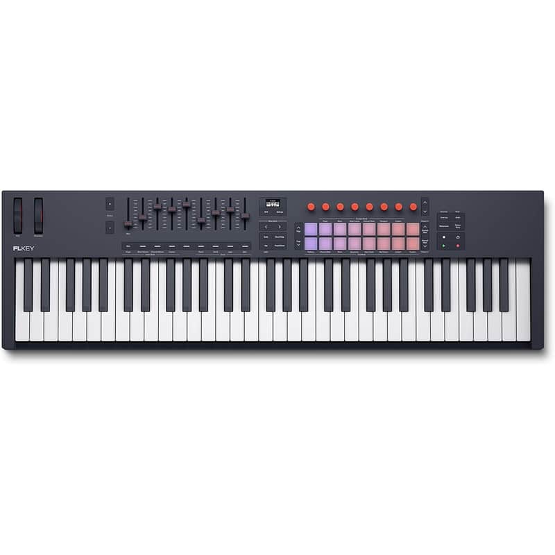 Novation FLkey 2 61 — 61-Key MIDI Controller Keyboard for FL Studio. Make Beats with Semi-Weighted Keys, USB, Pitch & Mod Wheels, 16 Drum Pads, and Arpeggiator — Inc. 6 Months of FL Studio image 1