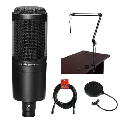 Audio-Technica AT2020 Cardioid Condenser Microphone with Microphone Boom Arm, Pop Filter and XLR Cable