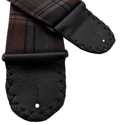 Brown, Black, Teal Blue Plaid Guitar Strap Artisan Handmade Scottish Tartan Motif image 2