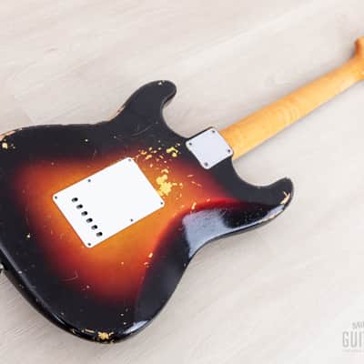 1961 Fender Stratocaster Vintage Guitar Sunburst Slab Board w/ Flame Neck, Hangtag, Strap & Case image 14