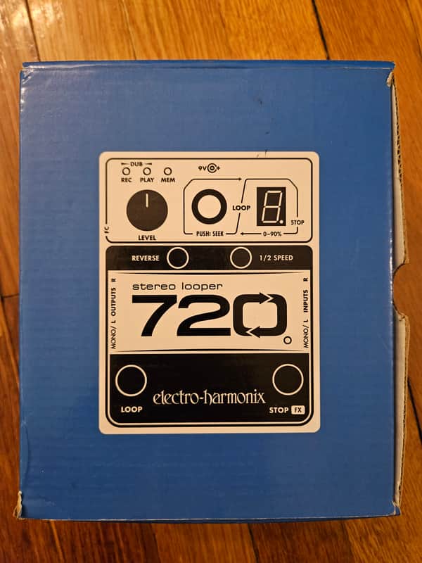 White and blue electro-harmonix stereo looper with black knobs and digital display.