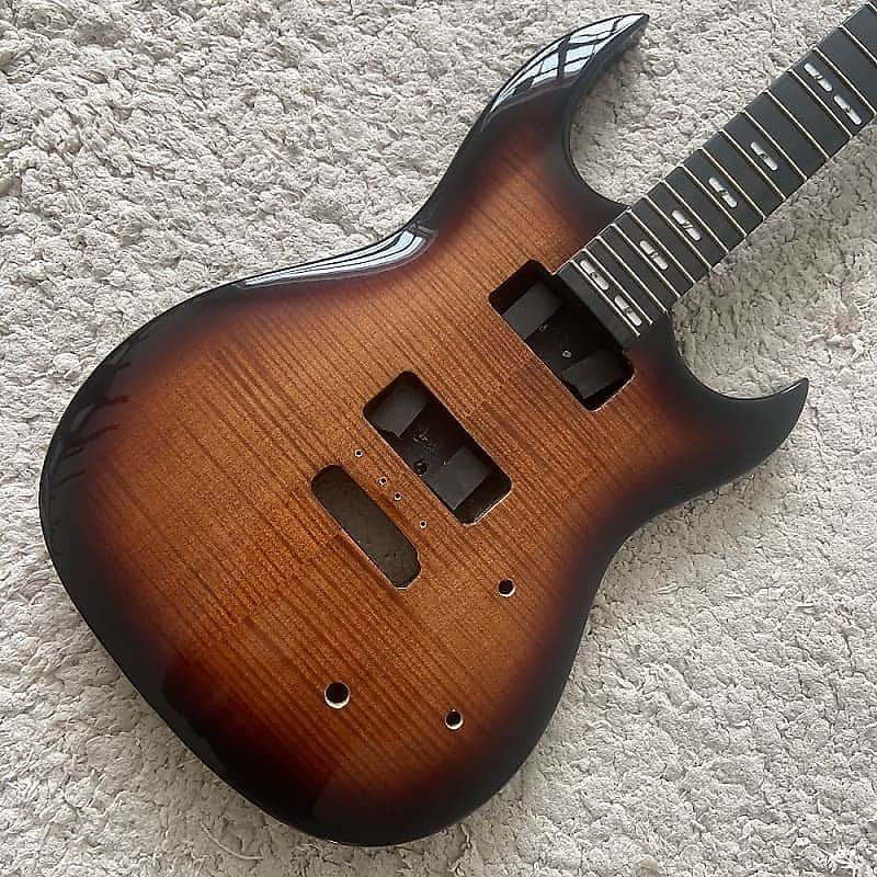 DIY Project HH Guitar Tiger Maple Top Body, Maple Neck, Rosewood Fingerboard image 1