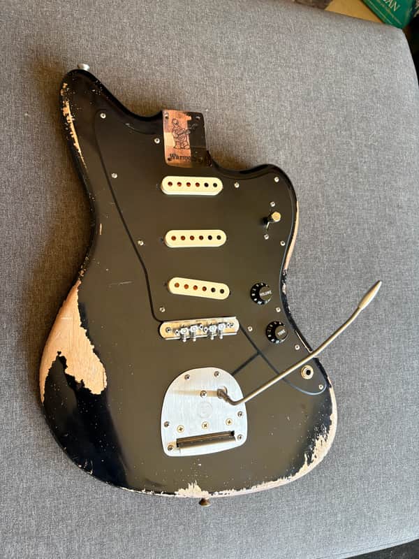 WARMOTH JAZZMASTER BODY • MJT BLACK NITRO RELIC • MASTERY BRIDGE & VIBRATO • NO PICKUPS image 1