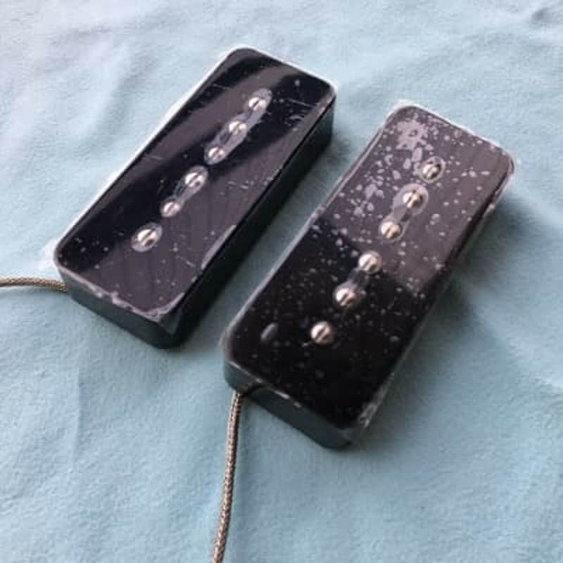 Black Guitar Neck and Bridge P90 Soap Bar Pickups Set image 1