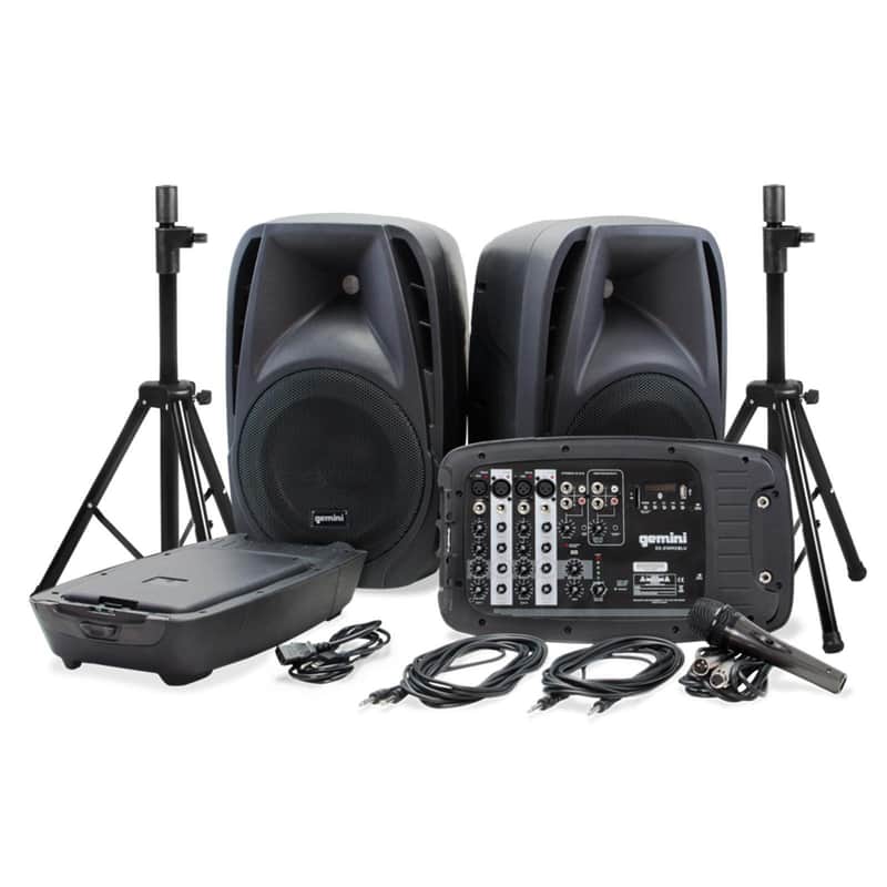 Gemini ES-210MXBLU-ST PA System with 10" Speakers and Stands image 1