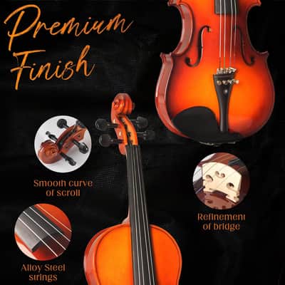 4/4 Violin For Beginners, Full Size Fiddle Set For Student, Solidwood Ebony Fitted Starter Violins Kit with Hard Case, Rosin, Bow, Stringed Musical Instruments image 2