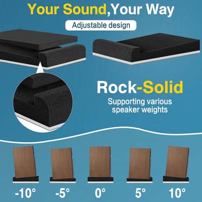 2 Pack Studio Monitor Isolation Pads, Innovative 3-Layer Construction, Acoustic Speaker Isolation Pads, Angled Speaker Foam Stand, High Density Acoustic Foam, For 5"- 6" Speakers Black&White image 3
