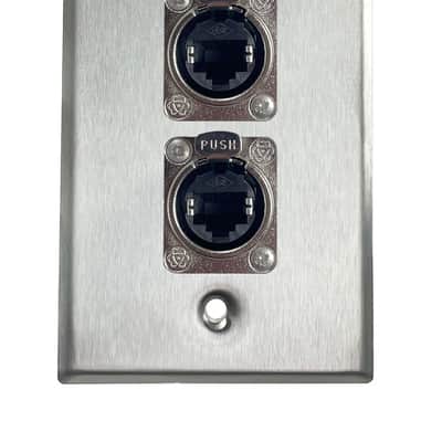 Stainless PROCRAFT SPL-2X-ST-VAR 1 Gang Stainless Pro Audio Installation Wall Plate Loaded, Made in the USA-RJ45 (CAT 5) Feed-Thru / RJ45 (CAT 5) Feed-Thru image 1