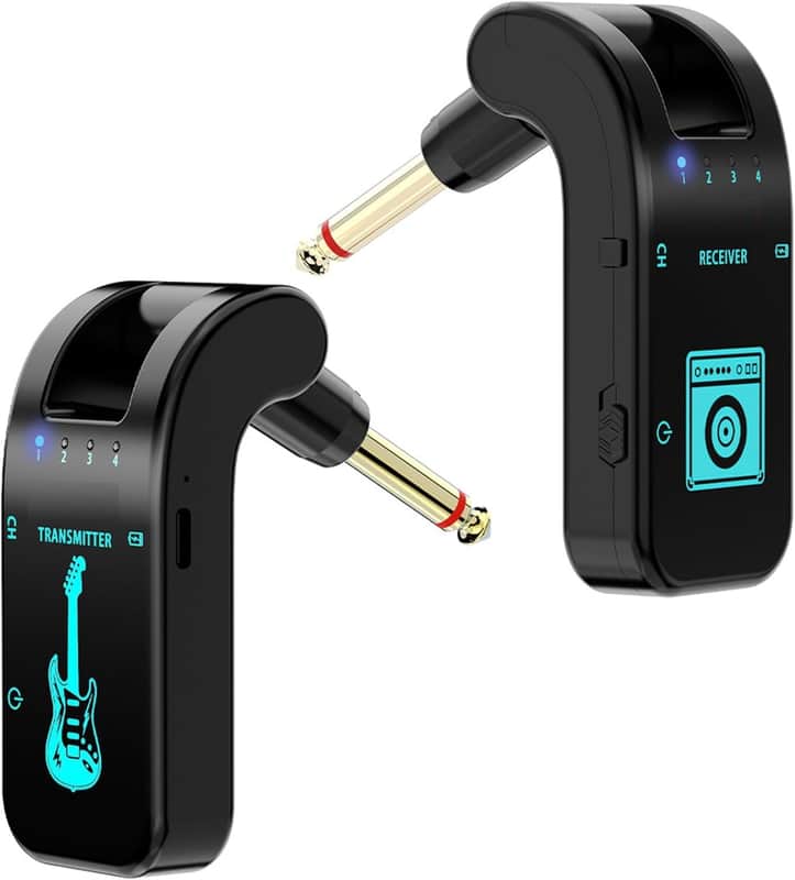 Wireless Guitar System Exclusive, 2.4 GHz Wireless Guitar Transmitter Receiver with 8 Channels, Rechargeable Audio Guitar Transmitter Receiver for Electric Guitar Bass Instruments 48K/16bit (Blue) image 1
